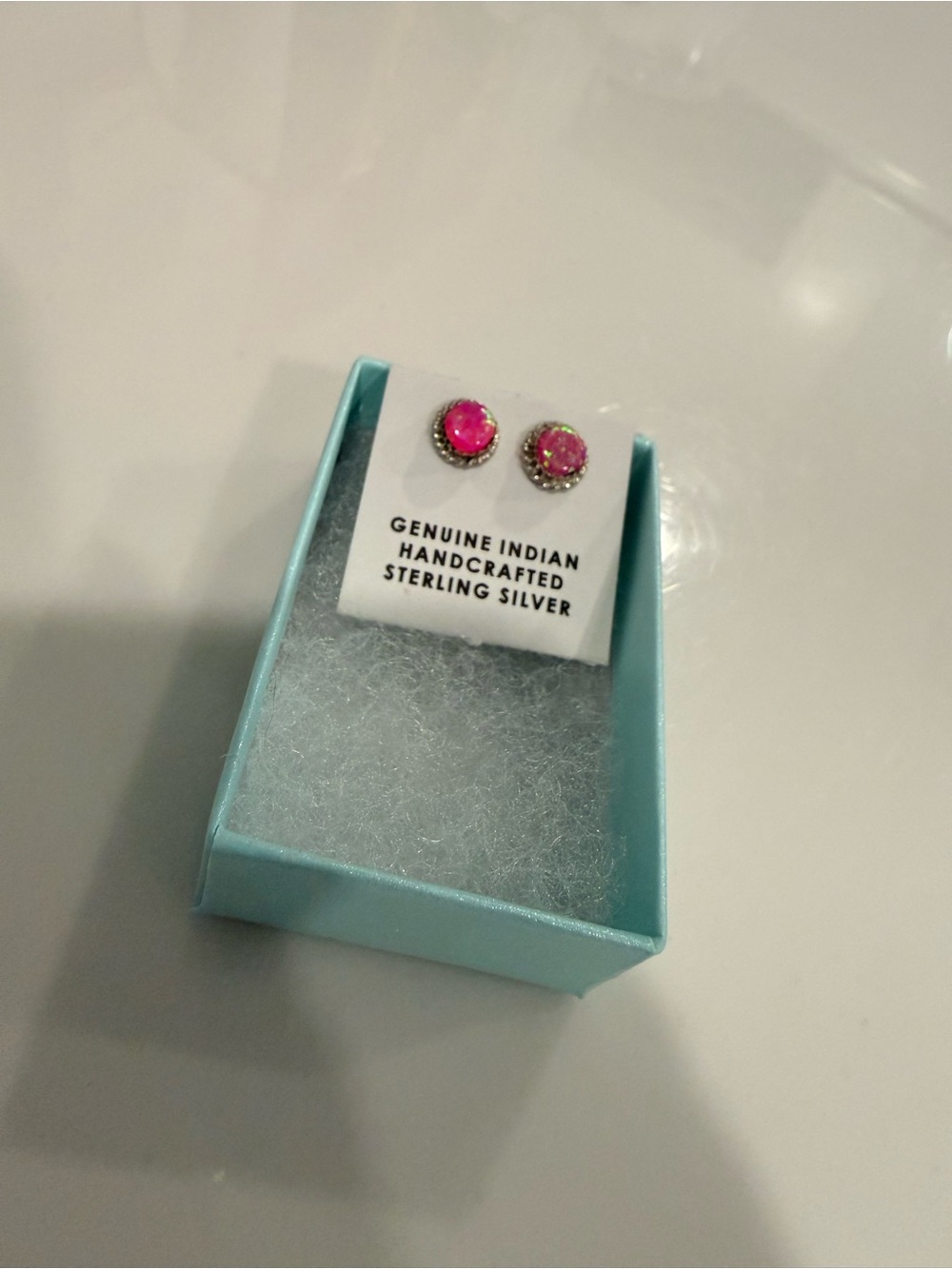 Sterling Silver Pink Opal Stud Earrings - Native Made